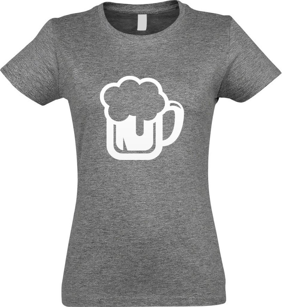 Kiwistar - T-Shirt tailliert - Damen - Graumeliert - Bierkrug Bierfass Trinken Glas - mit Motiv Bedruckt - Funshirt Design - Sport - Freizeit - Dam...