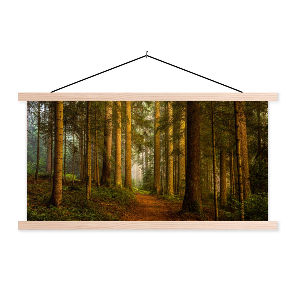 MuchoWow Textilposter Wald - Natur - Bäume - Landschaft - Laub 120x60 cm mit holzfarbenen Rahmen - Klemmleiste