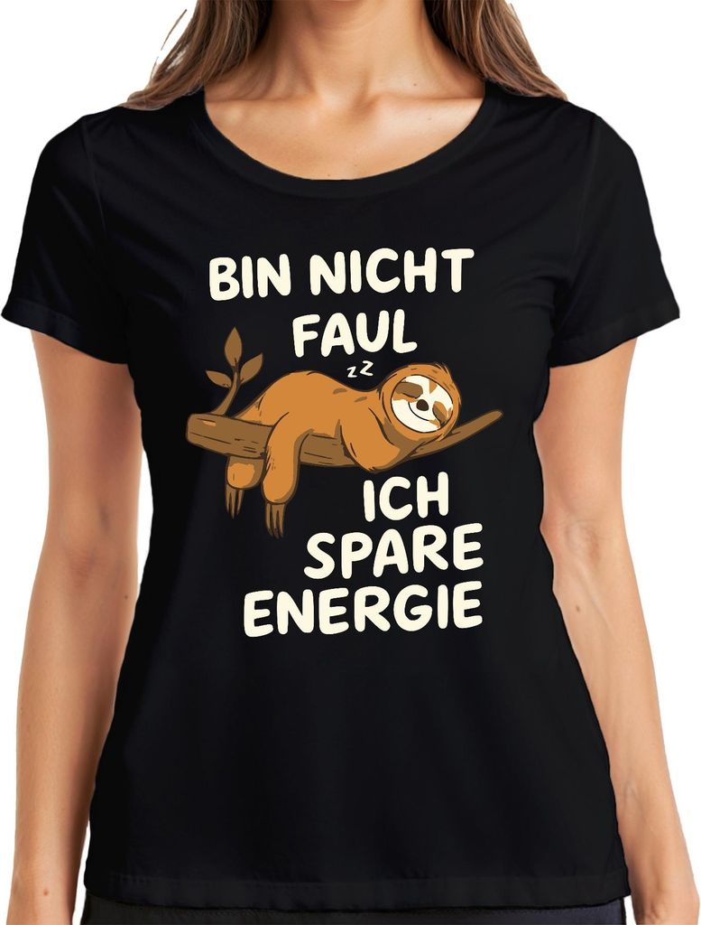 Bin nicht faul ich spare Energie Faultier Lustig Spruch Geschenk Damen T-Shirt, Schwarz, 3XL