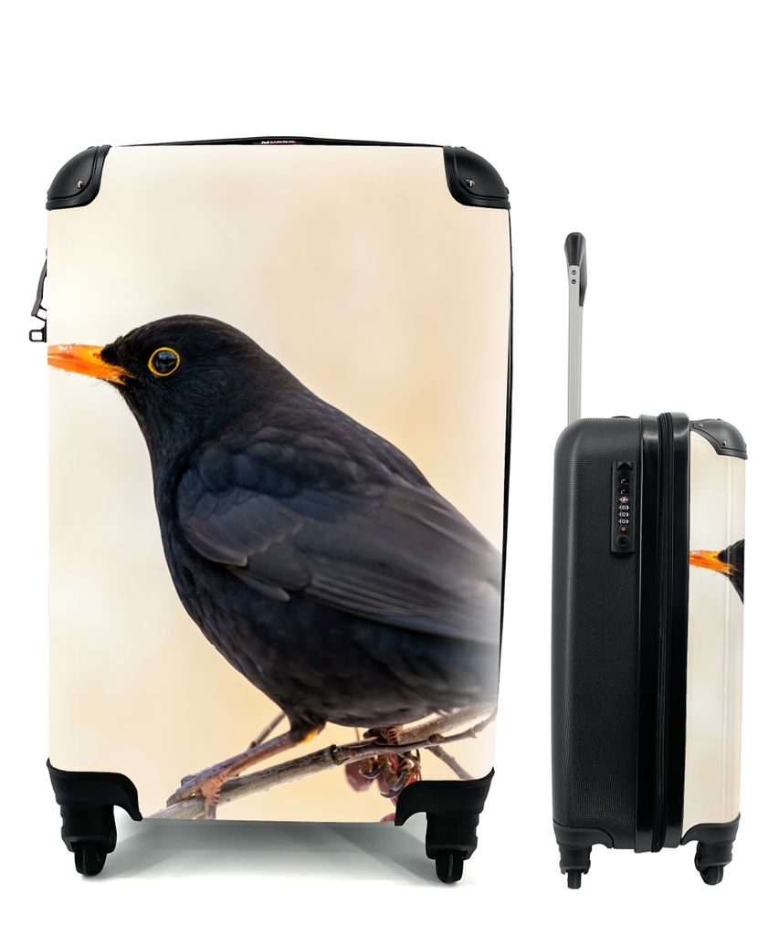 MuchoWow Koffer Handgepäck Trolley Rollkoffer Kleine Reisekoffer mit 4 Rollen - Amsel - Vogel - Zweige - Beere - Rot - Cabin Size < 55x40x23 cm ...