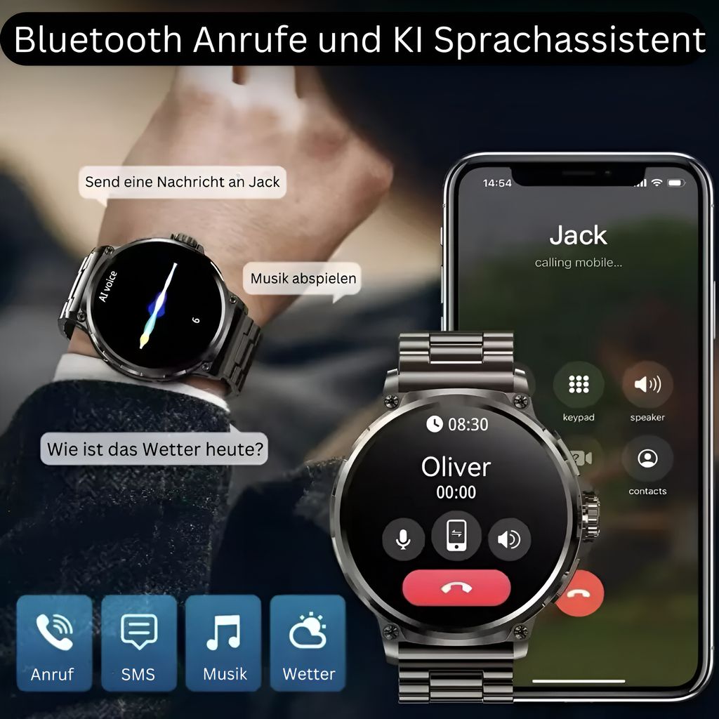 Smartwatch 2024 Herren Bluetooth IP68 HD Bildschirm 1,85 Produktbild 3