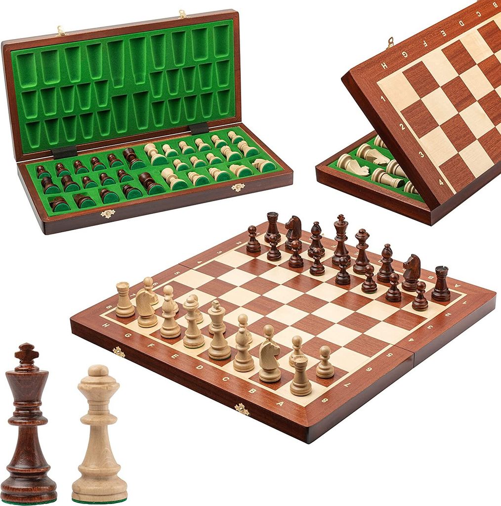 Schachspiel Echtholz | Schachbrett | Schachfiguren |Holzfiguren Schach mit  Brett