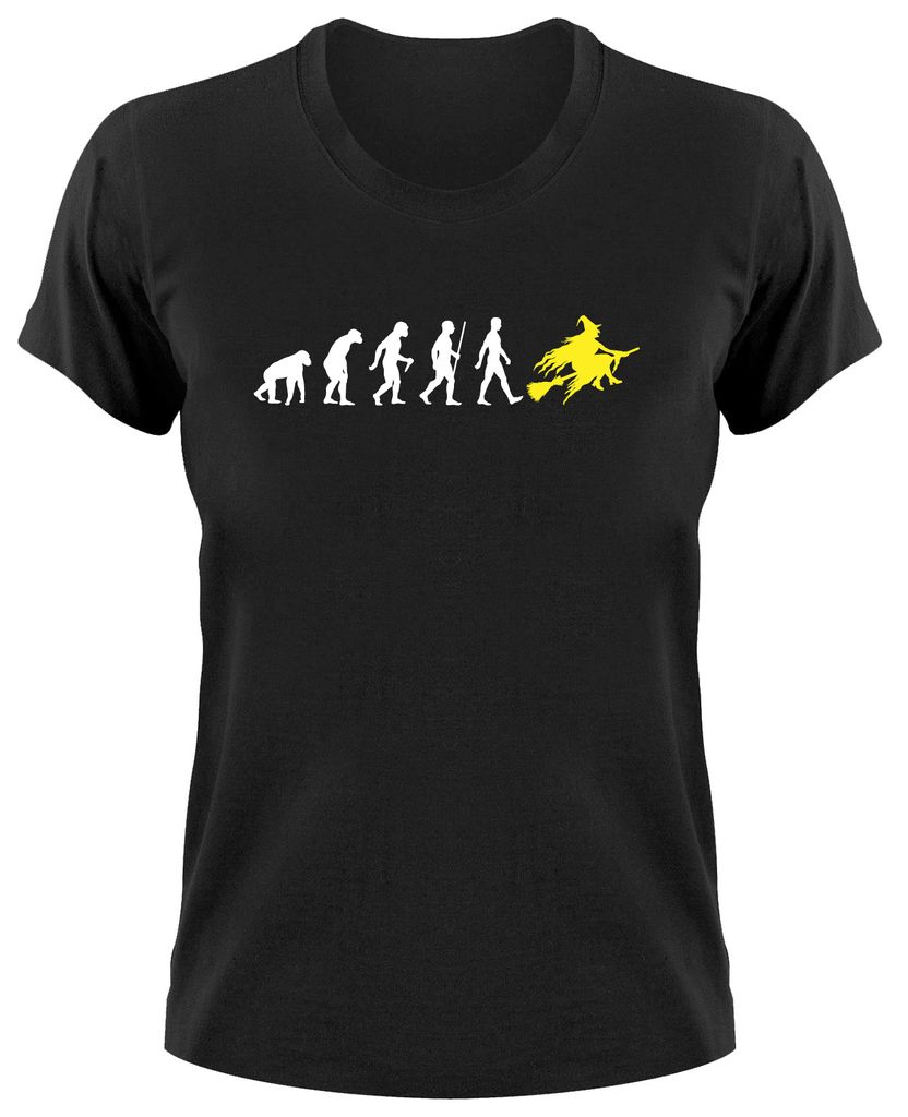 Styletex23 T-Shirt Hexe Hexerei Fun Damen Evolution of Man, Damen schwarz, L