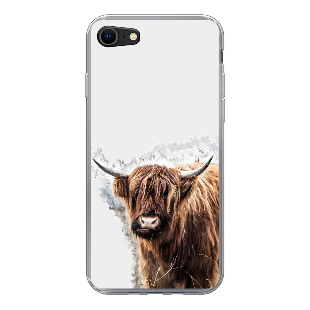 MuchoWow Handyhülle Schutzhülle Hülle für iPhone 7 Schottischer Highlander - Farbe - Grau Silikon Softcase Handy Hülle - Kartenhalter