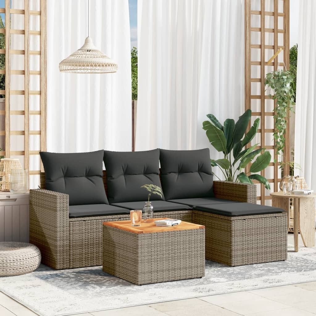 Design 5-tlg. Garten-Sofagarnitur mit Kissen Grau Poly Rattan, Gartenmöbel-Sets 2024 Neu
