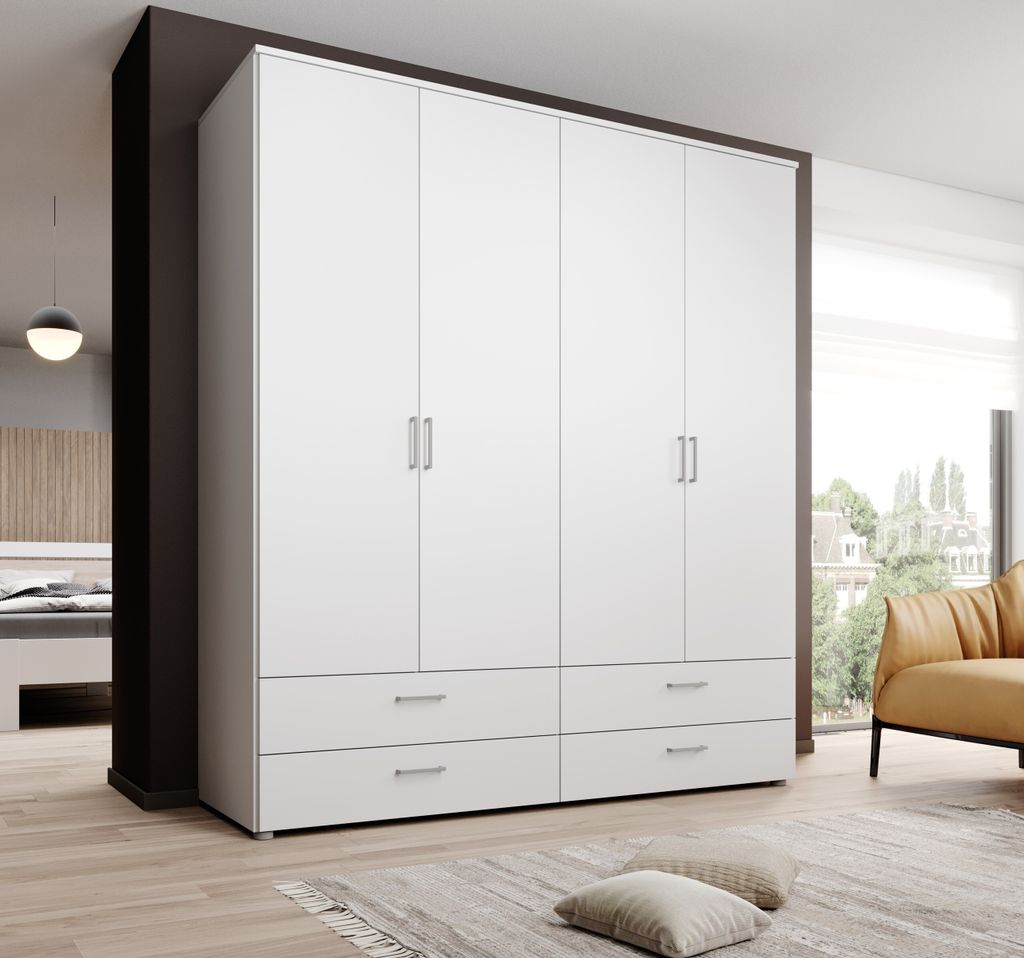 Kleiderschrank "Spazio" in Weiß mit 4 Schubladen und 4 Produktbild 