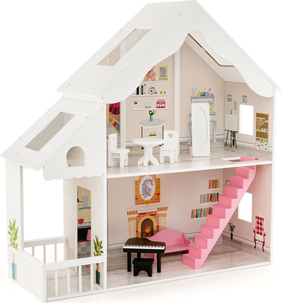 COSTWAY Puppenhaus für 28-36cm Puppen, 2 stöckige Produktbild 