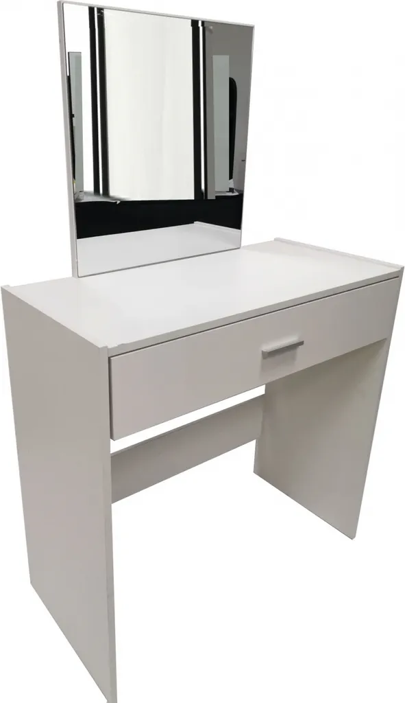 Table de maquillage blanche avec grand miroir rectangulaire et rangement