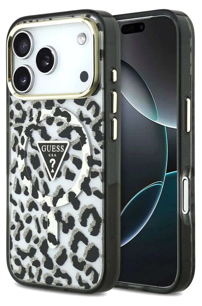 Custodia Guess IML con motivo leopardato e glitter, a forma Immagine del prodotto 