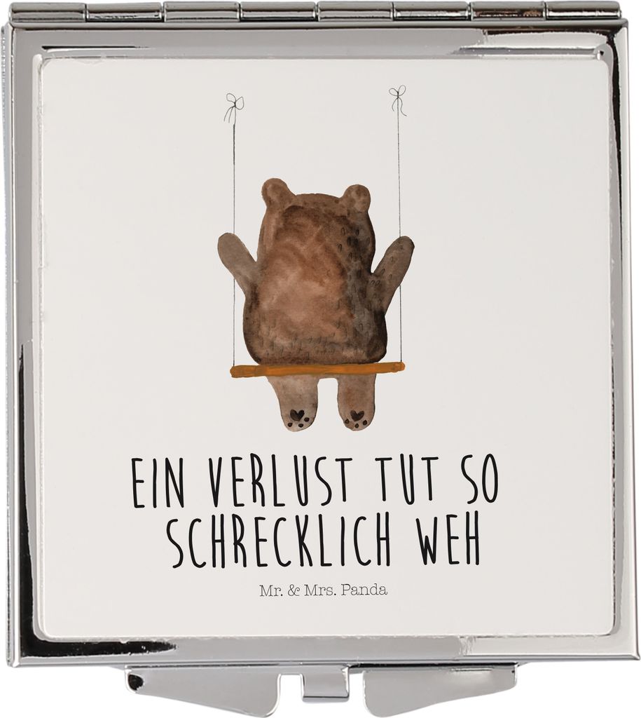 Mr. & Mrs. Panda Schminkspiegel Bär Schaukel - Weiß - Geschenk, Klappspiegel, Kosmetikspiegel, Teddy, klappbar, Kleiner Spiegel, Taschenspiegel