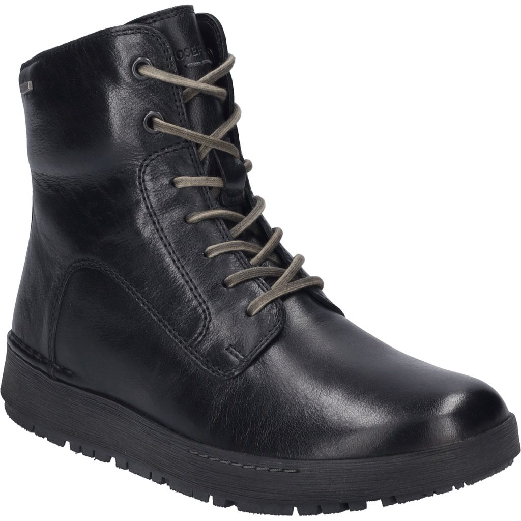 A studio shot of a black leather boot.