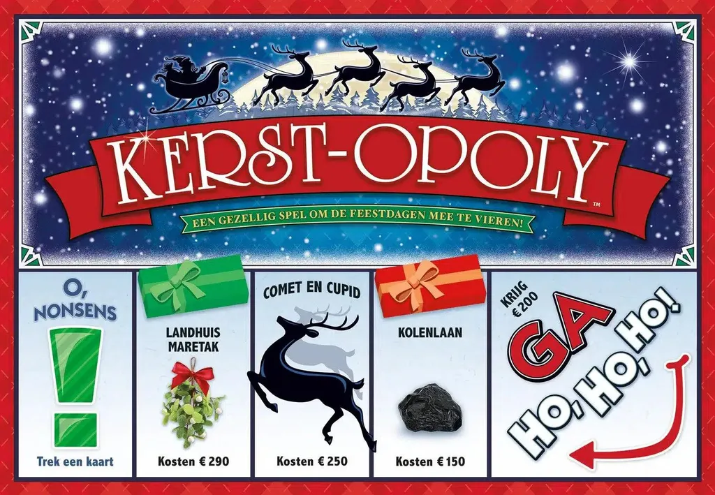 Kerst-Opoly Jeu de Noël avec pions en étain et plateau illustré luxe