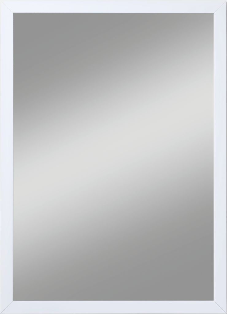 A white framed mirror against a gradient background.