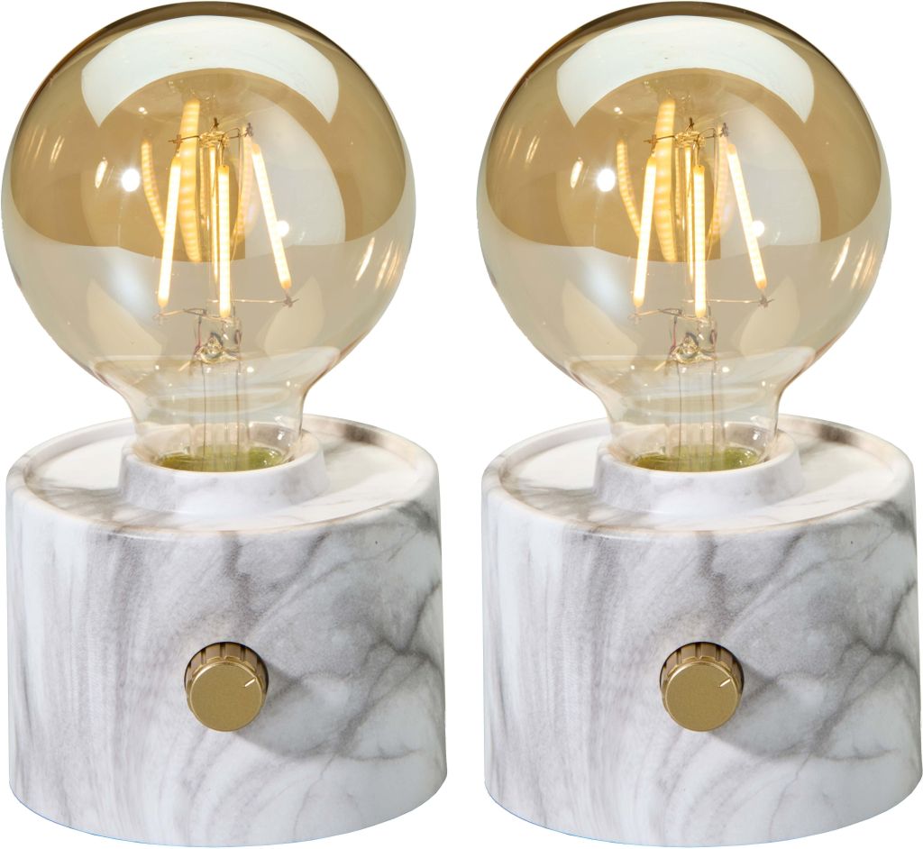 Vintage Akku Glühbirne Edison LED Tischlampe USB-C dimmbar mit Drehschalter – moderne Dekoration 2x Marmor