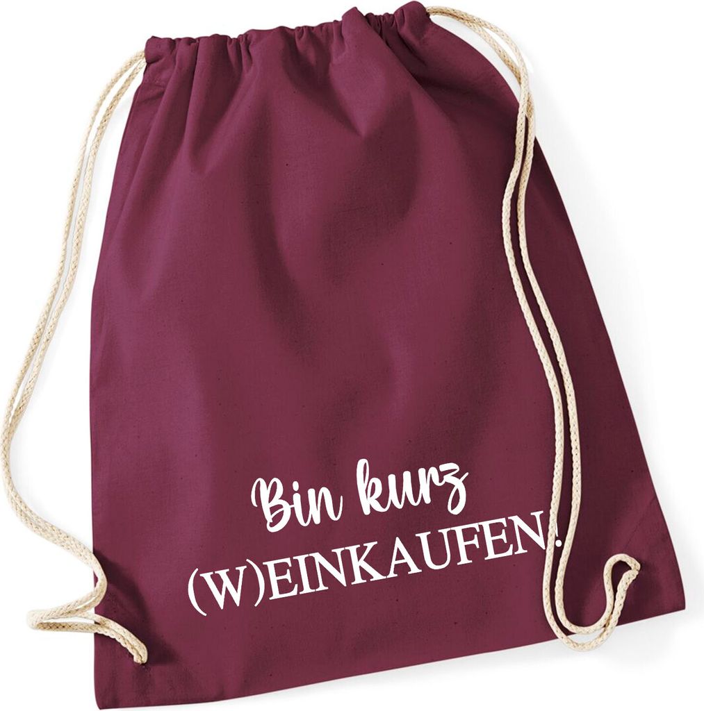Huuraa Turnbeutel Bin kurz (W)Einkaufen Schriftzug 12 Liter Burgundy Baumwolle Rucksack Geschenkidee