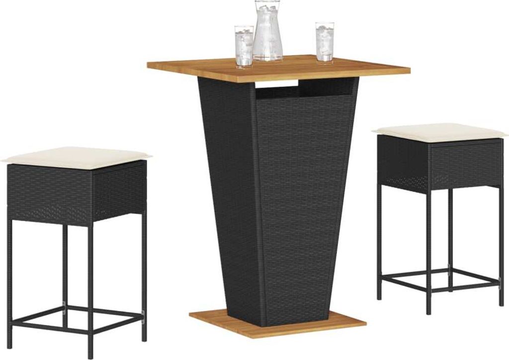 Maison Exclusive - 3-tlg. Gartenbar-Set mit Kissen Schwarz Poly Rattan