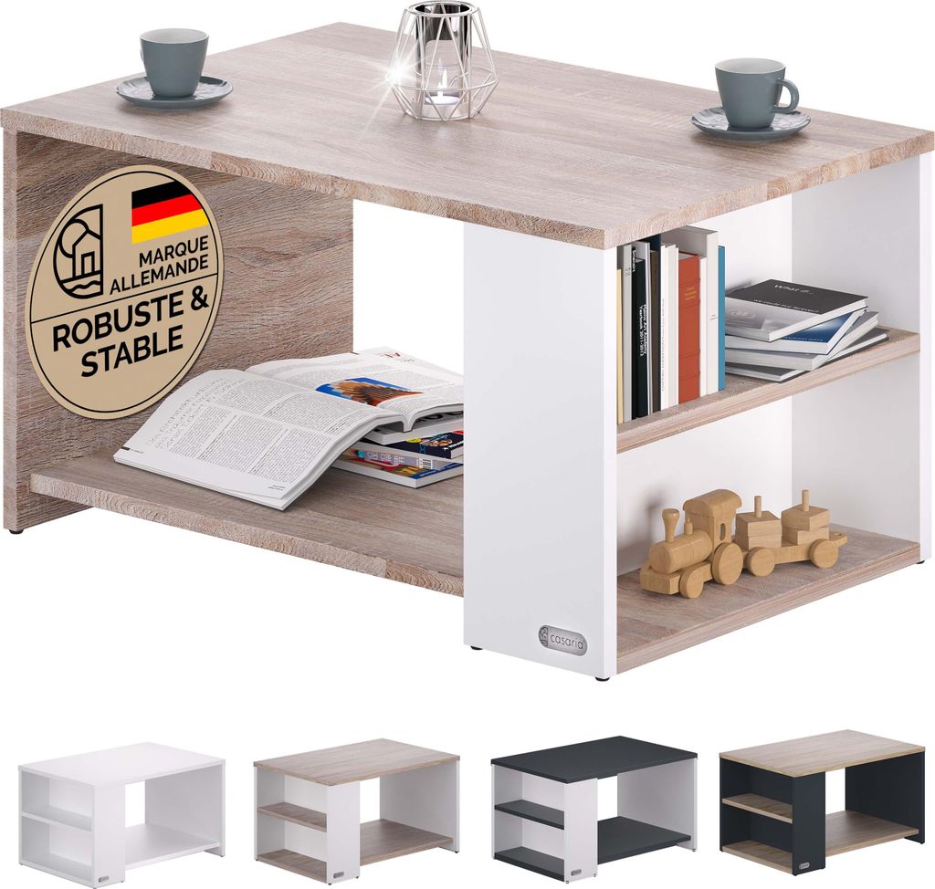 CASARIA® Tavolino Divano da Caffè con Ripiano 2 Scomparti Immagine del prodotto 