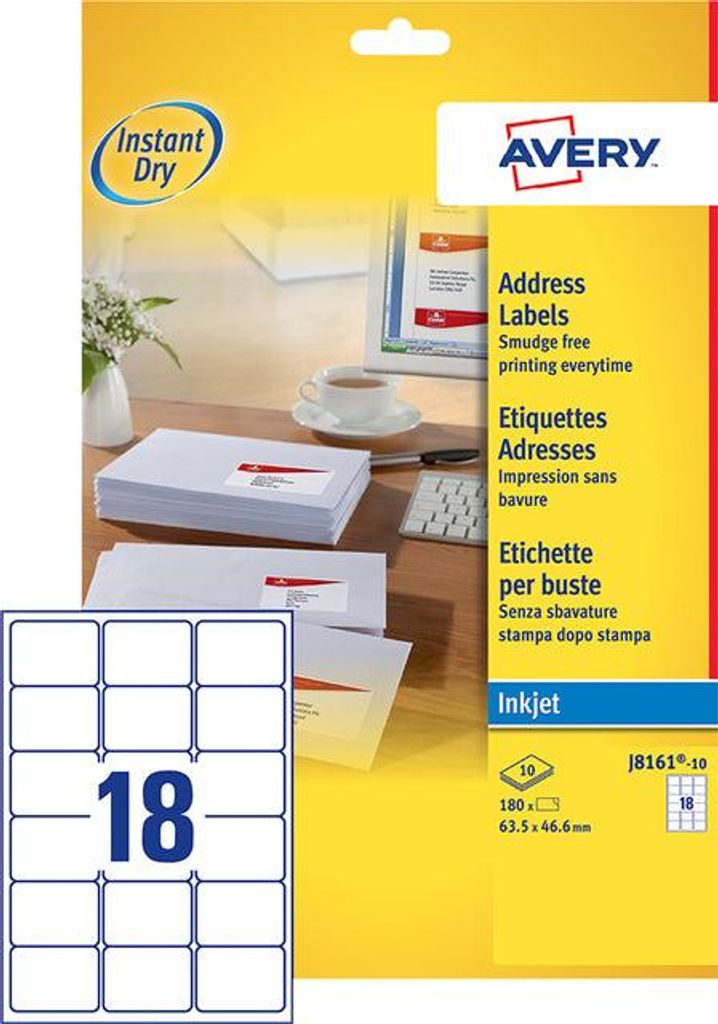 Avery - Etikett J8161-10 63,5 x 46,6 mm weiß 180 Etiketten | 10 Stück