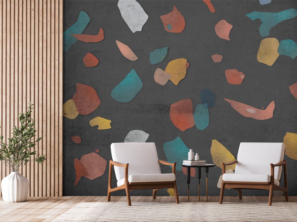 Vlies Fototapete Abstrakt 300x210 cm Tapeten Wandtapete XXL Terrazzo geometrisch Betonoptik bunt a-A-0839-a-a