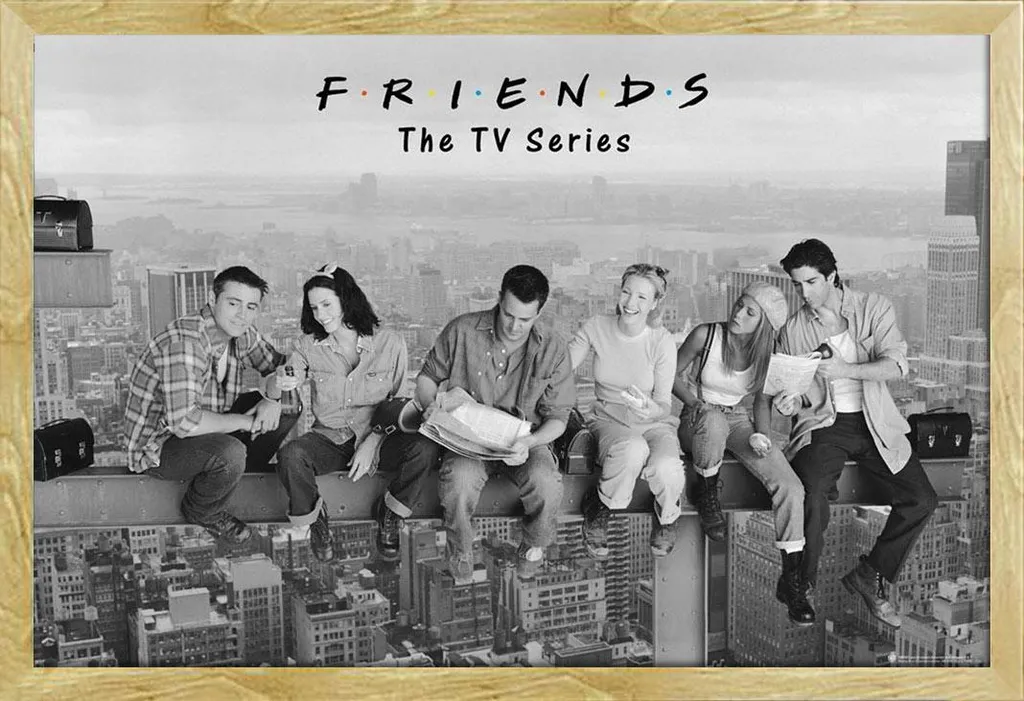 Poster Friends Sitting on a Skyscraper avec cadre MDF hêtre Shinsuke