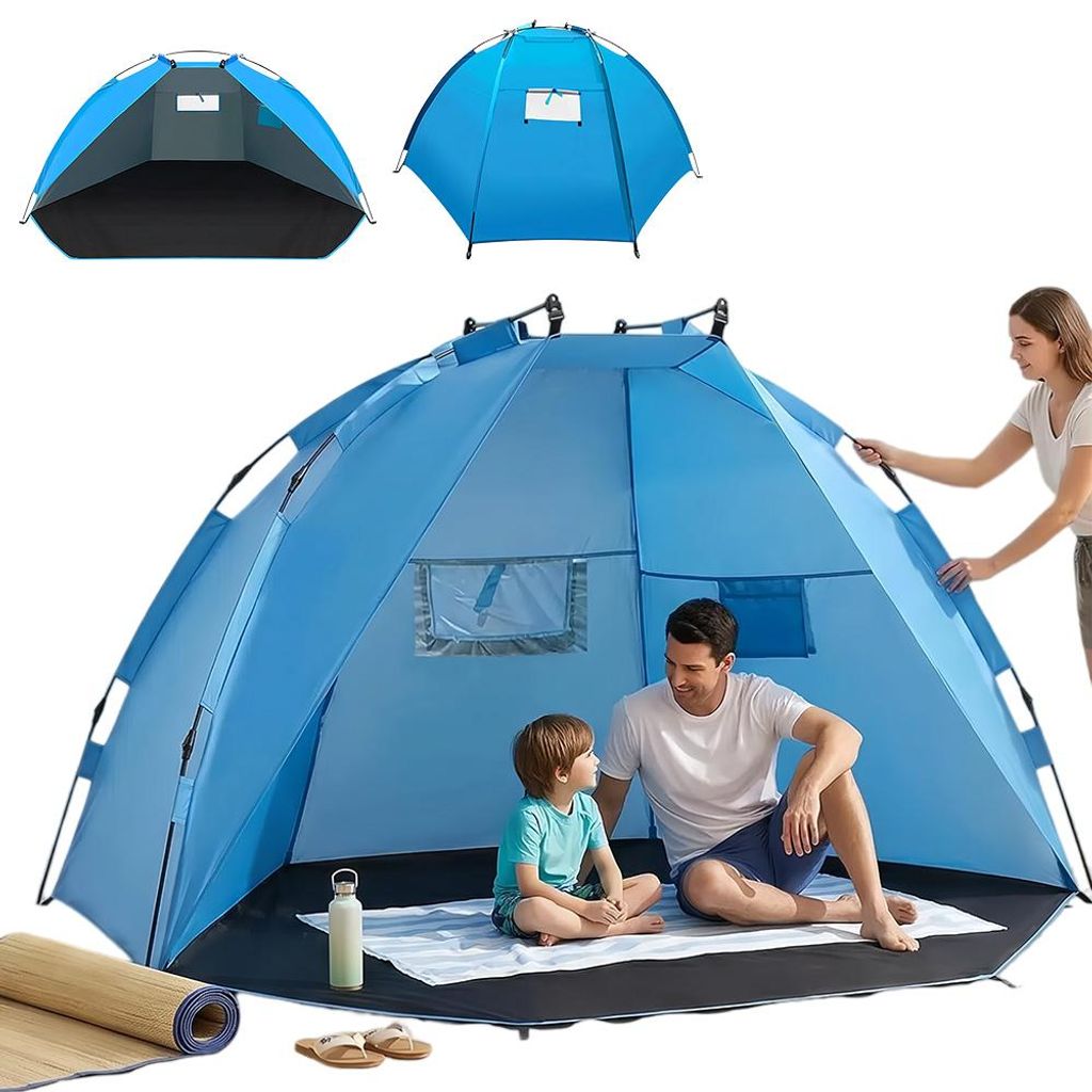 Strandmuschel Pop Up Strandzelt Sonnenschutz Windschutz Zelt Sichtschutz UV Schutz 220x120x120cm Wurfzelt Kleine Pakcmaß leicht Baby Kinder Erwach...