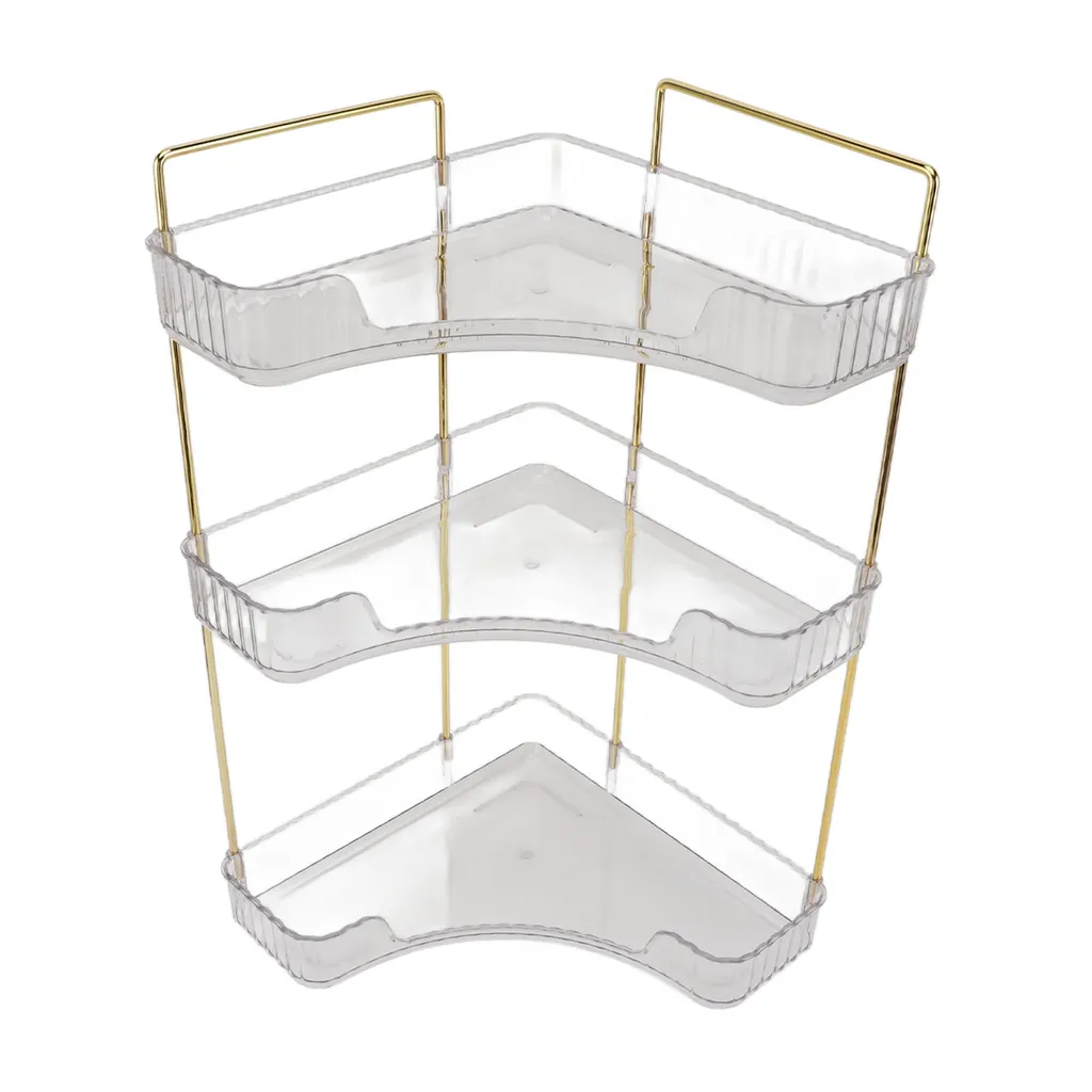 Présentoir Maquillage d'Angle avec 3 Étagères Robustes en Design Transparent - 3