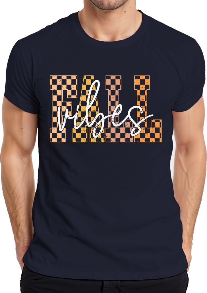 Fall Vibes Herbst kariert Karo Muster Vintage Retro Grunge Boho Herren T-Shirt, Navy, S