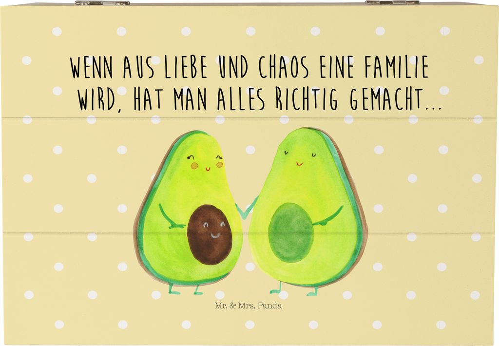 Mr. & Mrs. Panda Geschenkbox Avocado Pärchen 22 x 15 cm - Gelb Pastell - Geschenk, schatztruhe, Avocados, Liebe, Familie, Truhe, Erinnerungskiste,...