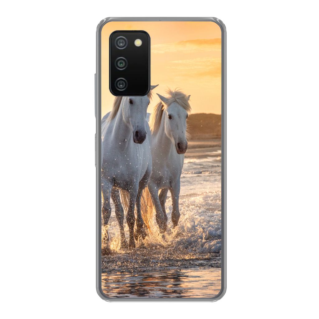 MuchoWow Handyhülle Schutzhülle Hülle für Samsung Galaxy A03s Pferde - Wasser - Strand - Tiere Silikon Softcase Handy Hülle - Schutz