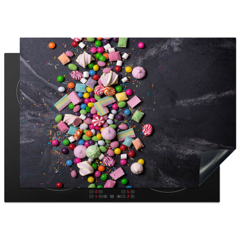 KitchenYeah Herdabdeckplatte Süßigkeiten - Bunt , 75x52cm, Küche Deko, Glaskeramikfeld Herdabdeckung, Abdeckplatte fùr Kochfeld