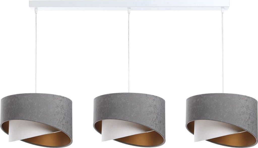 Hängelampe Stoff H: max. 94 cm in Weiß Grau Gold E27 3-flammig länglich Modern Pendelleuchte