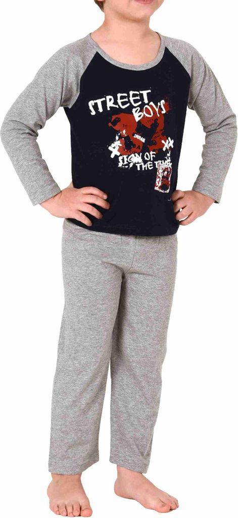 Kleinkinder Jungen langarm Schlafanzug Pyjama mit coolen Front Print ; navy , 116
