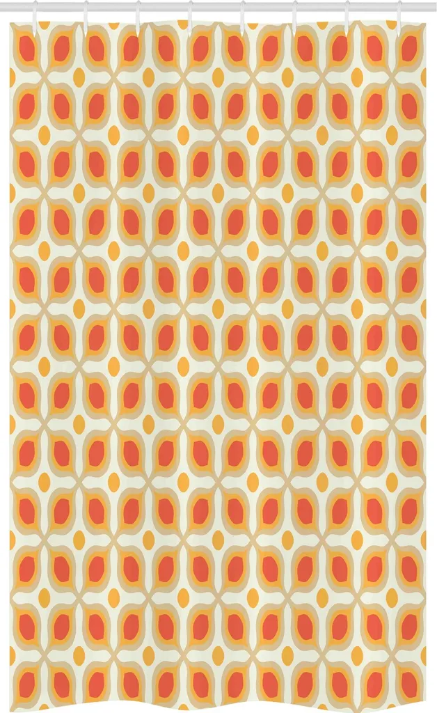 ABAKUHAUS Tenda da doccia stretta, 70s Boho Geometric, set decorativo per bagno in tessuto con ganci, 120 x 180 cm, arancione crema