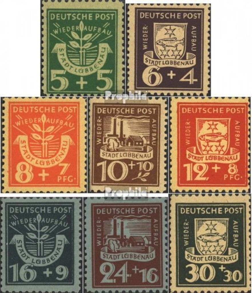 Briefmarken Lübbenau (Spreewald) 1946 Mi 1A-8A (kompl.Ausg.) postfrisch Wiederaufbau