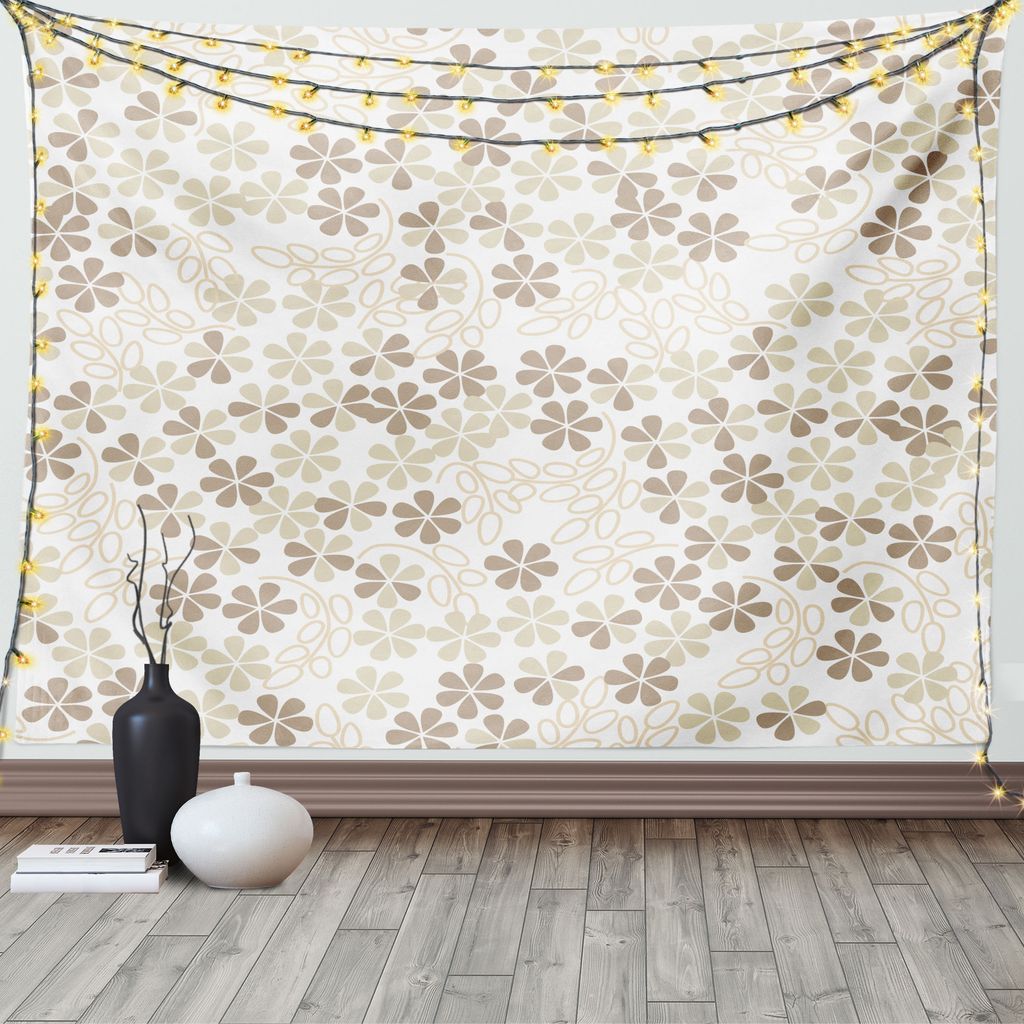 ABAKUHAUS Sommer Wandteppich, Blumen Bouquet Blooms, Wohnzimmer Schlafzimmer Heim Seidiges Satin Wandteppich, 200 x 150 cm, Beige Umbrabraun Creme