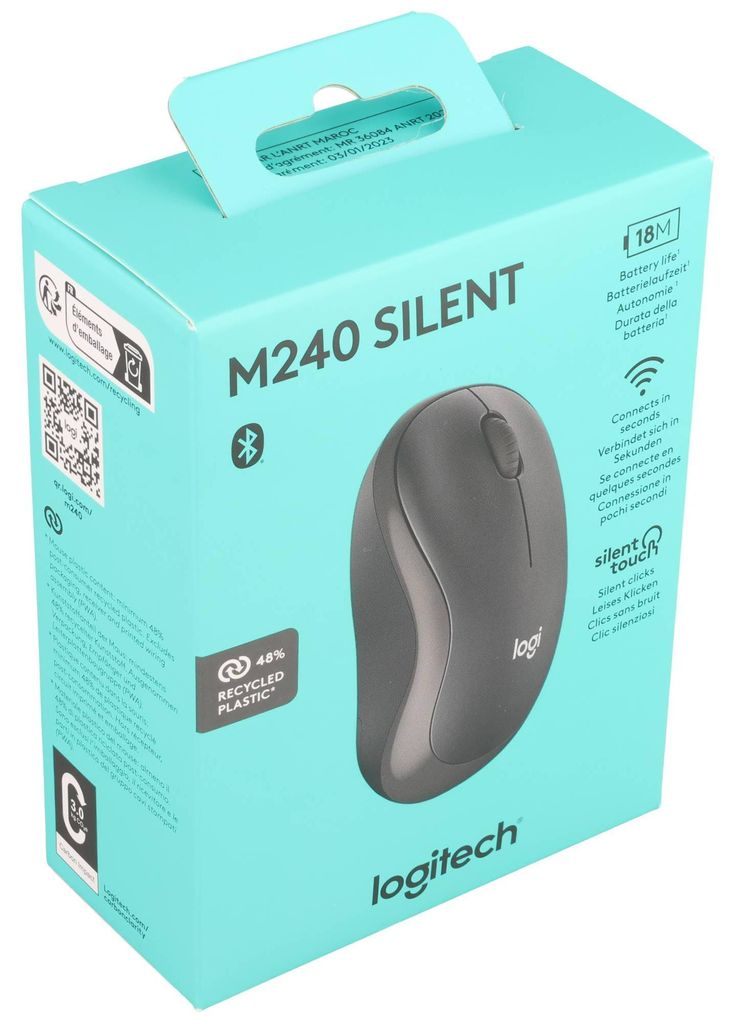 Mouse Logitech M240, Silent Touch, wireless, Bluetooth, Immagine del prodotto 
