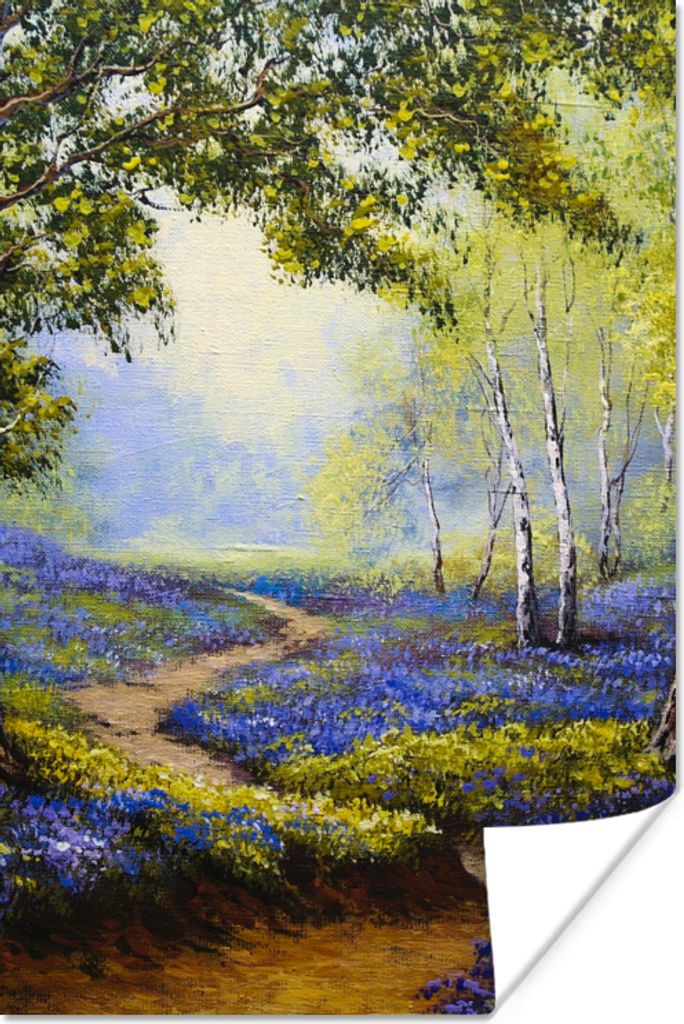 MuchoWow Poster Gemälde - Natur - Wald - Blumen - Ölfarbe 120x180 cm - Kunstposter