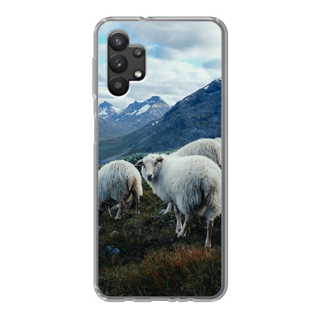 MuchoWow Handyhülle Schutzhülle Hülle für Samsung Galaxy A32 5G Schafe - Natur - Berge Silikon Softcase Handy Hülle - Softcase