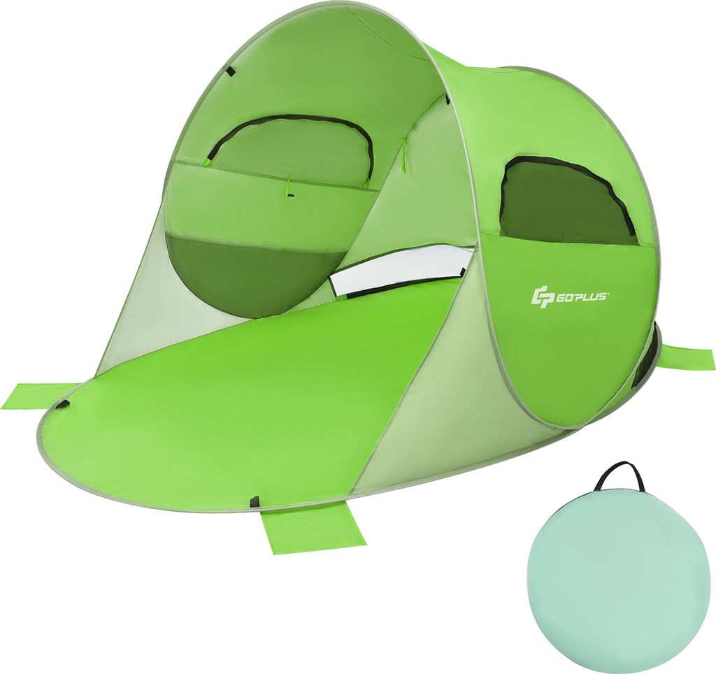 GOPLUS Strandmuschel 190T silberbeschichtet, UPF50+, Pop Up Strandzelt für 3-4 Personen, Wurfzelt mit Sonnenschutz mit Tragetasche