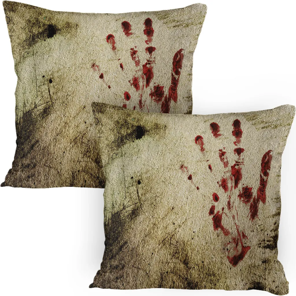 Lot 2 Housses Coussin 80x80cm Imprimé Main Sanglante Design Mur Sale
