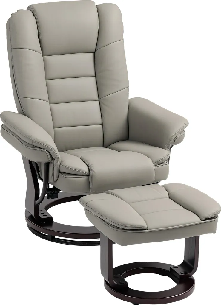 Fauteuil Pivotant 360° et Inclinable en Simili Cuir Marron avec Pouf