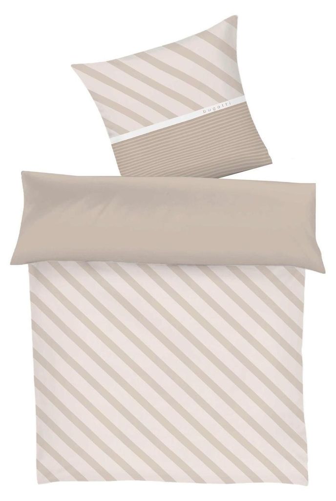 Satin-Wende-Bettwäsche - 155 x 220 cm - Beige - Braun - mit Reißverschluss - Streifen