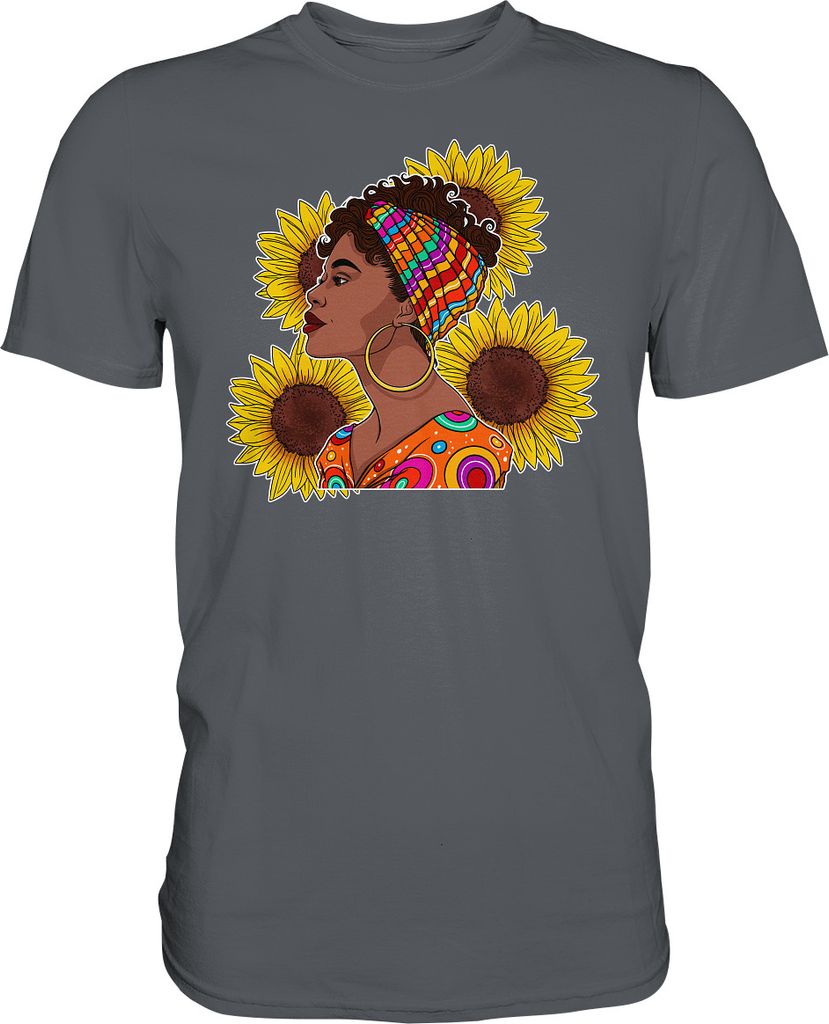 Stolze Schwarze Frau Sonnenblumen T-Shirt Gärtner Geschenk Produktbild 