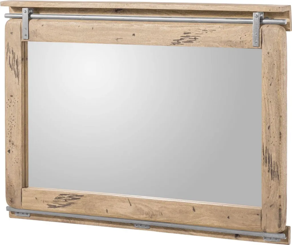 Grand miroir pour salon en bois blanchi 114x80 cm ambiance loft chic