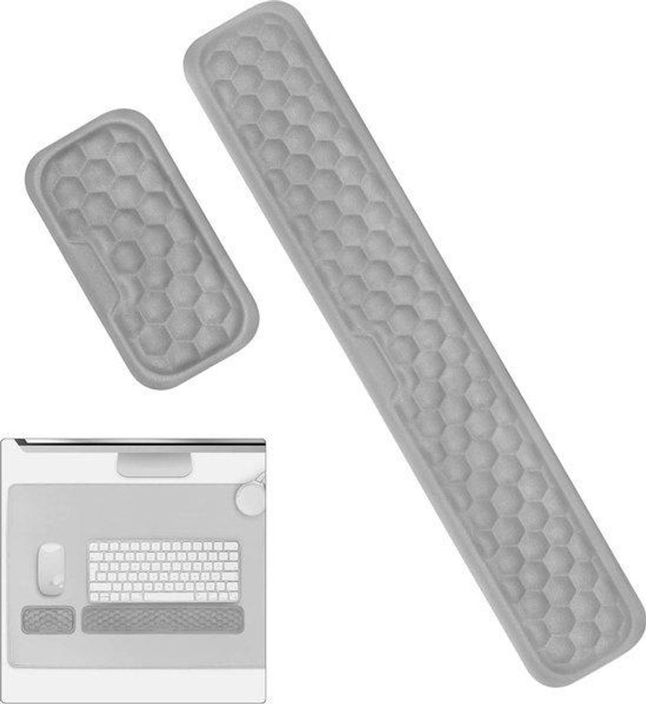 Ergonomische handbalsteun für Tastatur und Handgelenk - Anti-Slip-Grundplatte - Schmerzlinderung - Büro-Laptop-Gaming - Grau