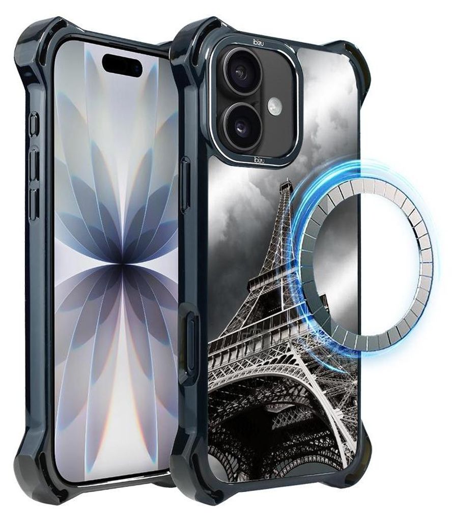 Schutzhülle für das iPhone 17, MagSafe-kompatibel, verstärkte Ecken, schwarz, Der Eiffelturm