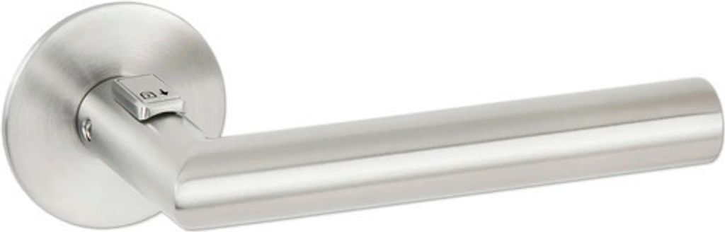 Drückerpaar Hermat Basic 02 Fastlock auf flacher Rosette rund DIN rechts Edelstahl matt
