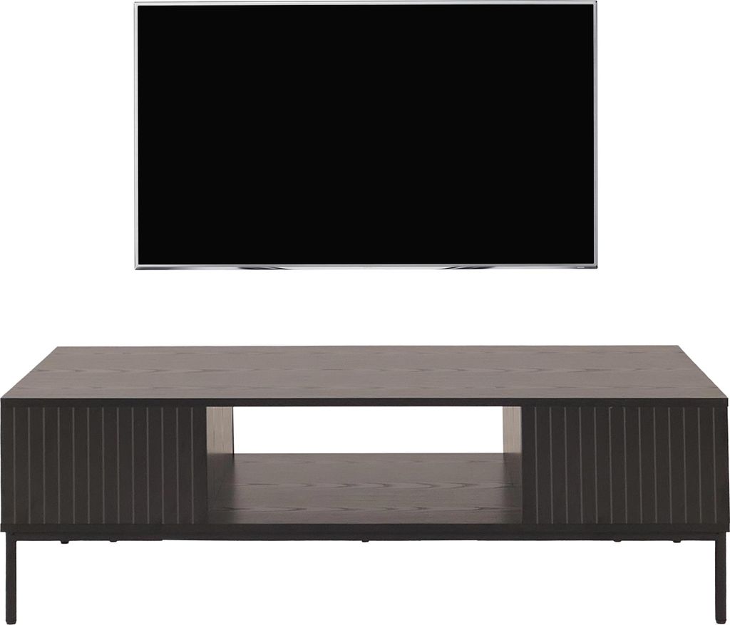 TV-Rack HWC-O39, TV-Board Fernsehtisch Lowboard TV-Schrank Ablage Fächer, Melamin MDF 39x120x60cm Holzoptik schwarz