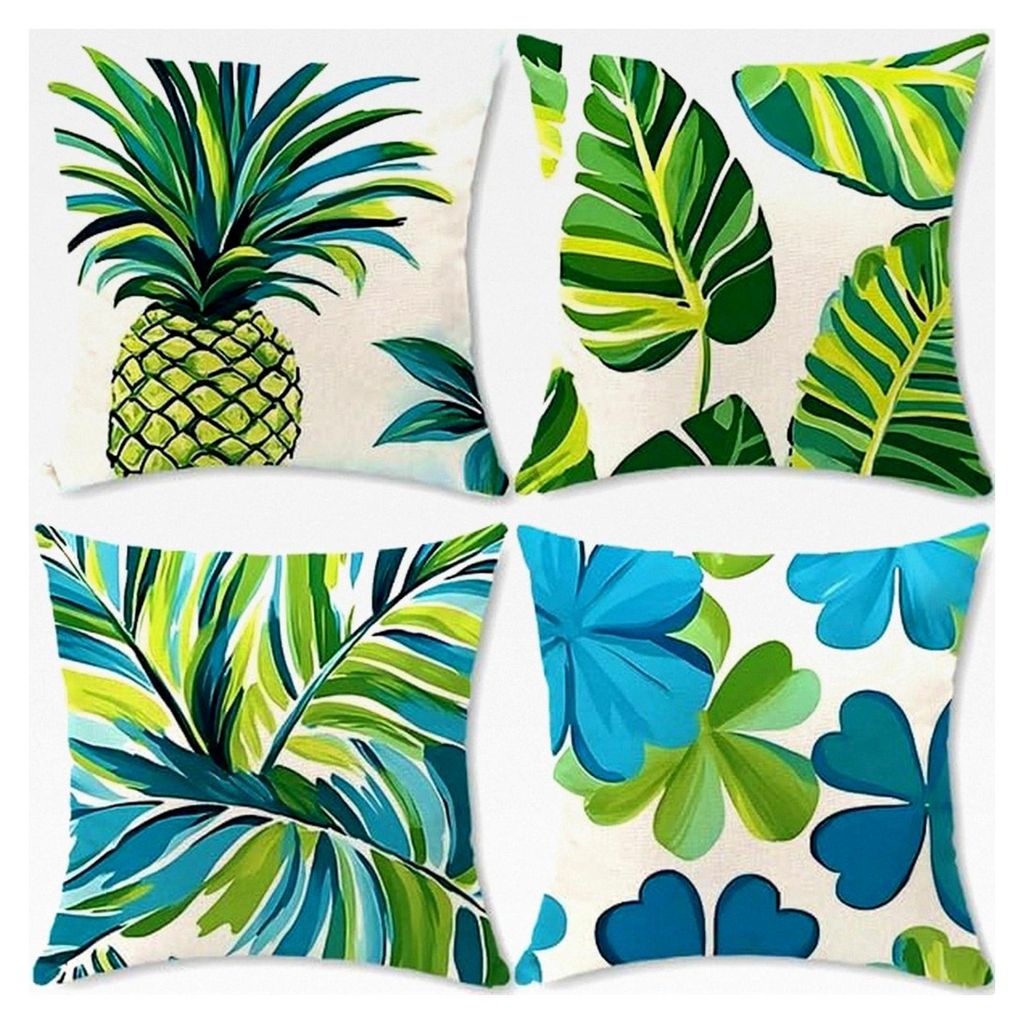 Deko Kissenbezug 45x45 cm 4er Set Leinen für Outdoor im Boho-Stil für Garten und Balkon