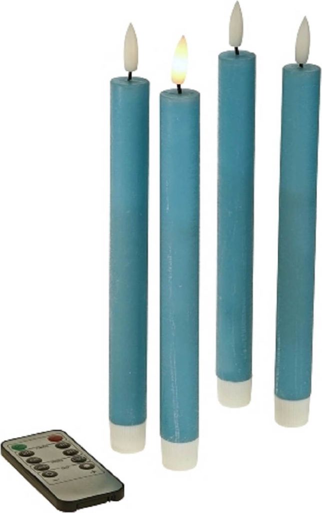S/4 tlg. LED Stabkerze, Echtwachs/Kunststoff/LED, H. 24,5 cm, m. Fernbedienung (inkl. CR2025 Batterie), 4 Timerfunktionen, dimmbarm 2 Leuchtmodi, b...